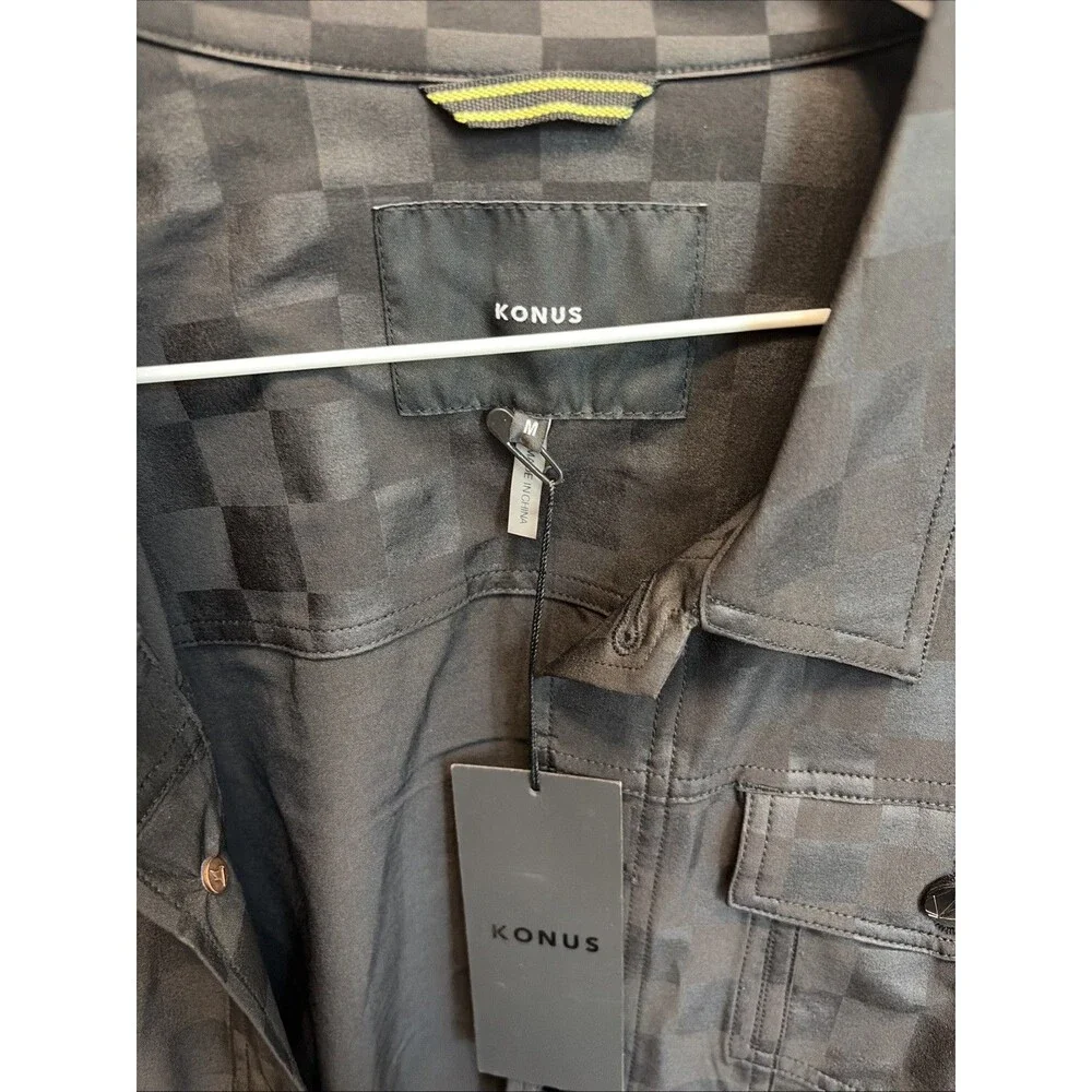 Konus Men's Tonal Checker Trucker Jacket in Black , Checkered Coat, Medium Size